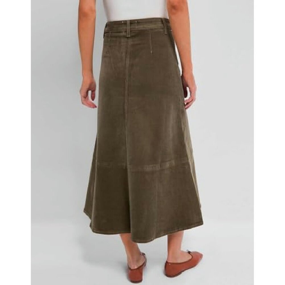 Corduroy Midi Skirt High Waist A-Line Button Front Winter Casual - Picture 3 of 8